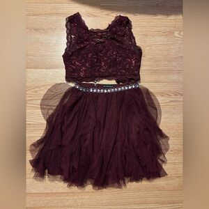 My Michelle Burgundy Lace and Tulle Chemise